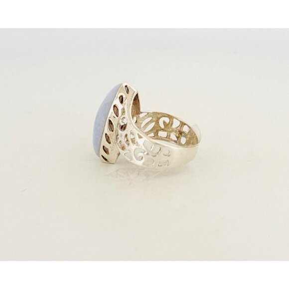 Brand New Sterling Silver 925 Marquise Cut Violet Lace Agate Ring Filigree Band - Picture 2 of 10
